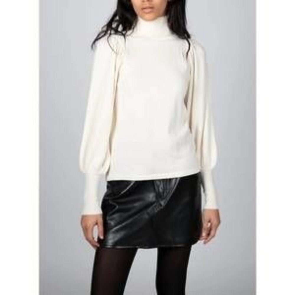 Apiece Apart Cream Ivory Ribbed Puff Sleeve Turtleneck Sweater L Large